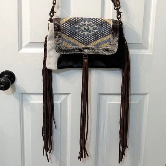 Myra Crossbody - Leather, Fringe, Aztec, Cowhide, Western Bag - Picture 1 of 8